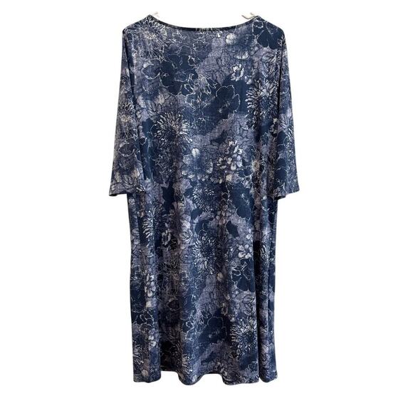 Pure Jill J. Jill Women M Faux Wrap Blue White Cotton Modal 3/4 Sleeve Dress - Picture 10 of 10